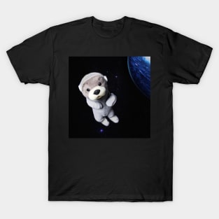 OtterSpace Otter Astronaut Plushie in front of planet outerspace T-Shirt